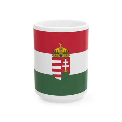Flag of Hungary with arms state (Hungary) White Coffee Mug 15oz - Go Mug Yourself