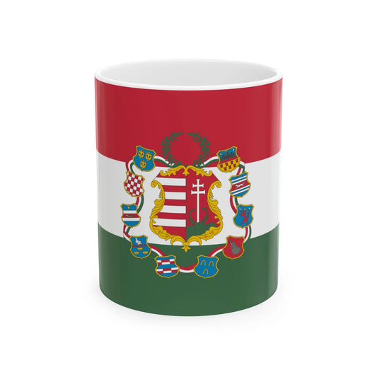 Flag of Hungary with great coat of arms 1849 (Hungary) White Coffee Mug 11oz - Go Mug Yourself