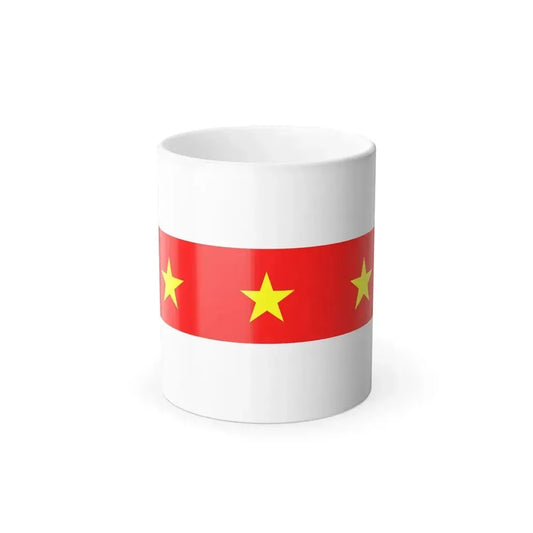 Three yellow five-pointed stars aligned horizontally across a broad red stripe on a white background.