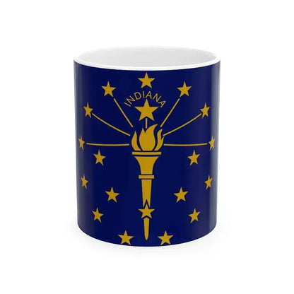 Flag of Indiana 3-2 (United States) White Coffee Mug 11oz - Go Mug Yourself