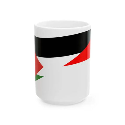 Flag of Indonesia and Palestine with waves (Indonesia) White Coffee Mug 15oz - Go Mug Yourself
