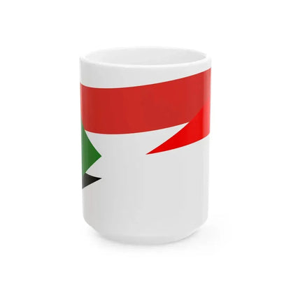 Flag of Indonesia and Sudan with waves (Indonesia) White Coffee Mug 15oz - Go Mug Yourself