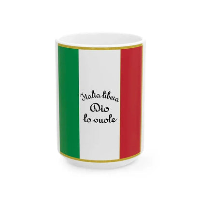Flag of Italy with inscription Italia libera Dio lo vuole (Italy) White Coffee Mug 15oz - Go Mug Yourself