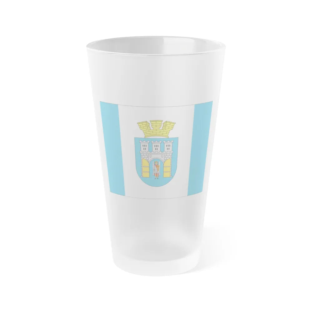 Flag of Ivano Frankivsk Ukraine - Frosted Pint Glass 16oz-16oz-Frosted-Go Mug Yourself