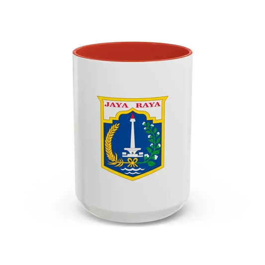 Flag of Jakarta Indonesia - Accent Coffee Mug 15oz Red - Go Mug Yourself