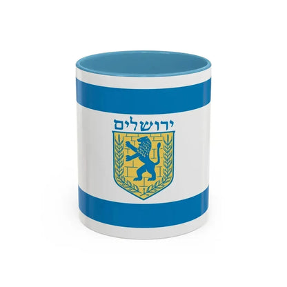 Flag of Jerusalem Israel - Accent Coffee Mug 11oz Light Blue - Go Mug Yourself