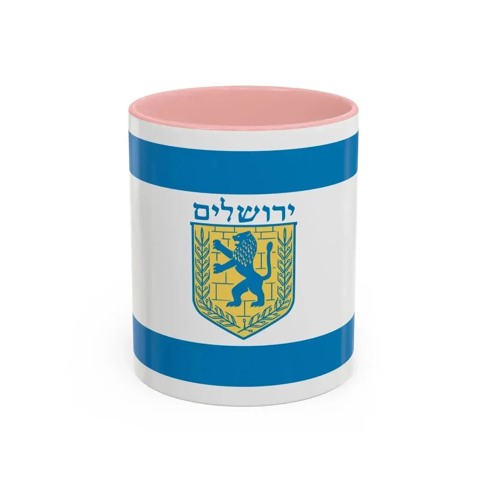 Flag of Jerusalem Israel - Accent Coffee Mug 11oz Pink - Go Mug Yourself