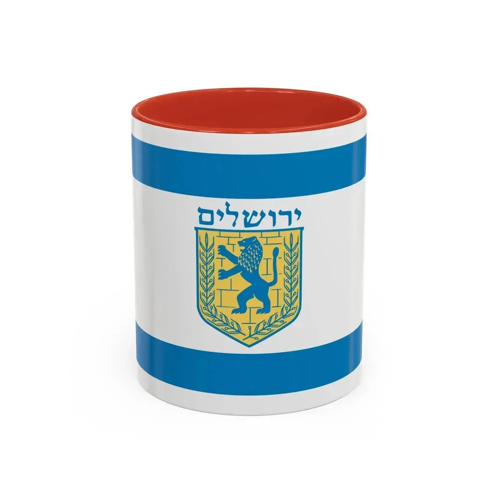 Flag of Jerusalem Israel - Accent Coffee Mug 11oz Red - Go Mug Yourself