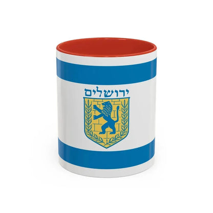 Flag of Jerusalem Israel - Accent Coffee Mug 11oz Red - Go Mug Yourself