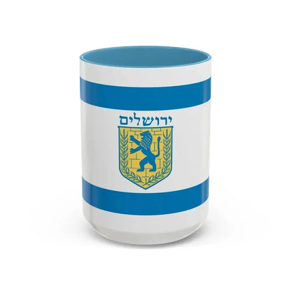 Flag of Jerusalem Israel - Accent Coffee Mug 15oz Light Blue - Go Mug Yourself