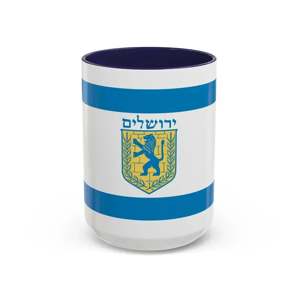 Flag of Jerusalem Israel - Accent Coffee Mug 15oz Navy - Go Mug Yourself