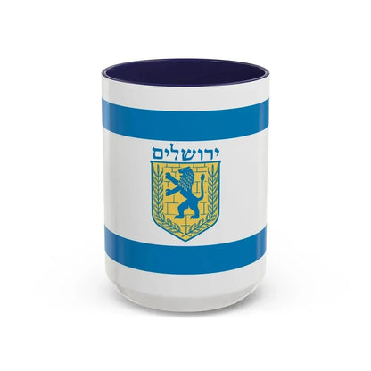 Flag of Jerusalem Israel - Accent Coffee Mug 15oz Navy - Go Mug Yourself