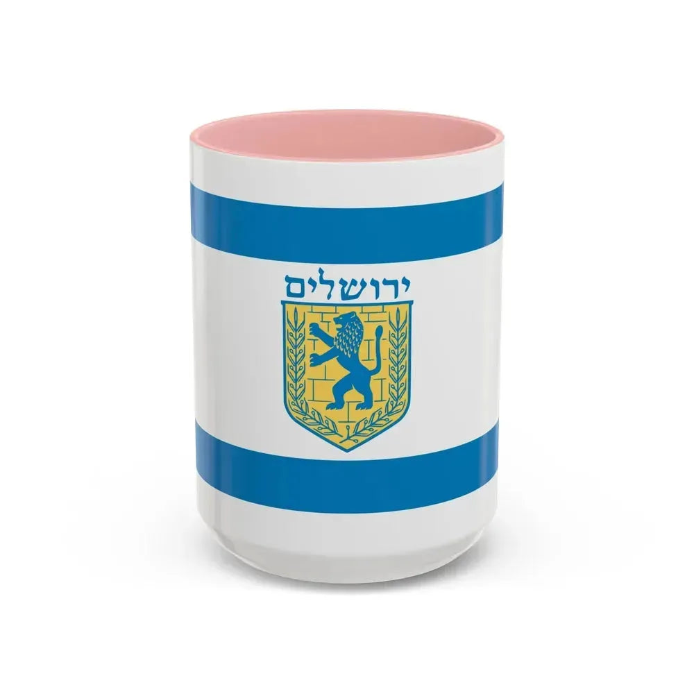 Flag of Jerusalem Israel - Accent Coffee Mug 15oz Pink - Go Mug Yourself