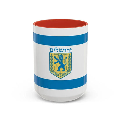 Flag of Jerusalem Israel - Accent Coffee Mug 15oz Red - Go Mug Yourself