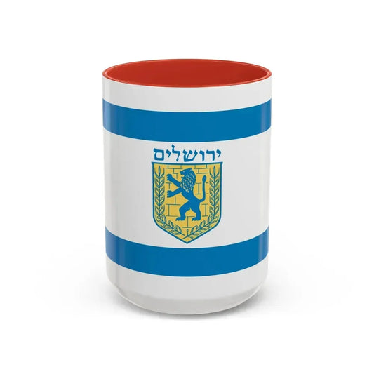 Flag of Jerusalem Israel - Accent Coffee Mug 15oz Red - Go Mug Yourself