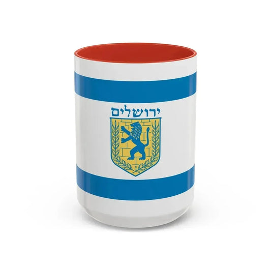 Flag of Jerusalem Israel - Accent Coffee Mug 15oz Red - Go Mug Yourself