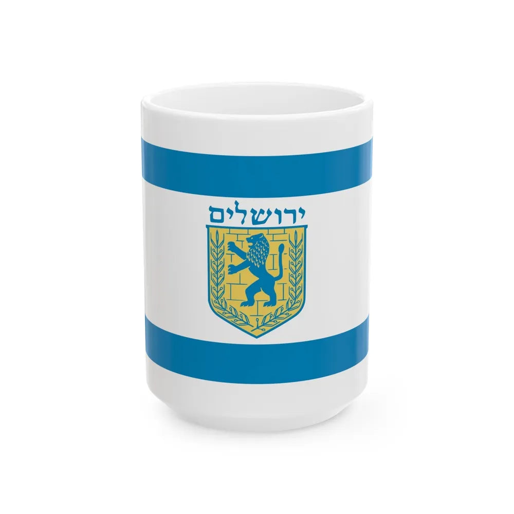 Flag of Jerusalem Israel - White Coffee Mug-15oz-Go Mug Yourself