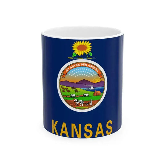 Flag of Kansas 3-2 (United States) White Coffee Mug 11oz - Go Mug Yourself