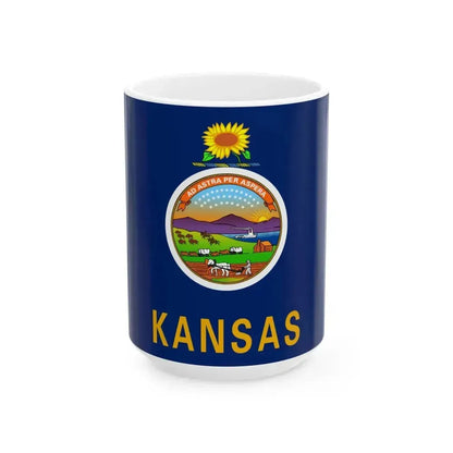 Flag of Kansas 3-2 (United States) White Coffee Mug 15oz - Go Mug Yourself