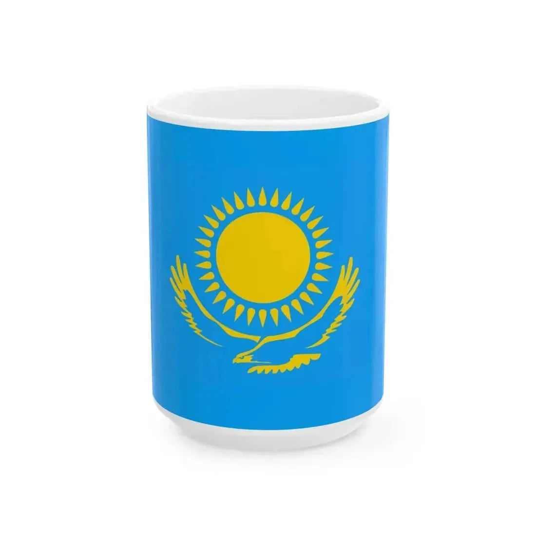 Flag of Kazakhstan 1992 variant (Kazakhstan) White Coffee Mug 15oz - Go Mug Yourself
