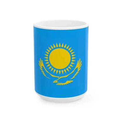 Flag of Kazakhstan 1992 variant (Kazakhstan) White Coffee Mug 15oz - Go Mug Yourself