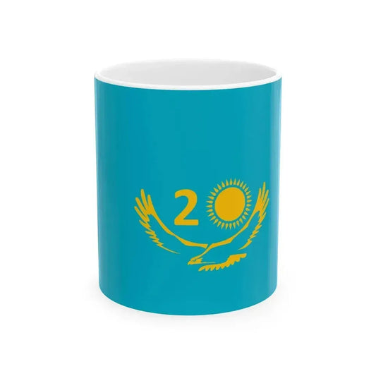 Flag of Kazakhstan 20 year (Kazakhstan) White Coffee Mug 11oz - Go Mug Yourself