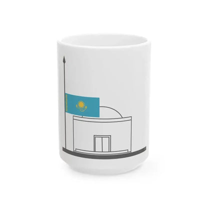 Flag of kazakhstan at half-staff (Kazakhstan) White Coffee Mug 15oz - Go Mug Yourself
