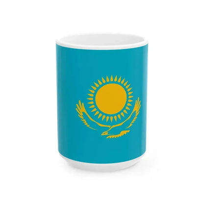 Flag of Kazakhstan non-pantone (Kazakhstan) White Coffee Mug 15oz - Go Mug Yourself