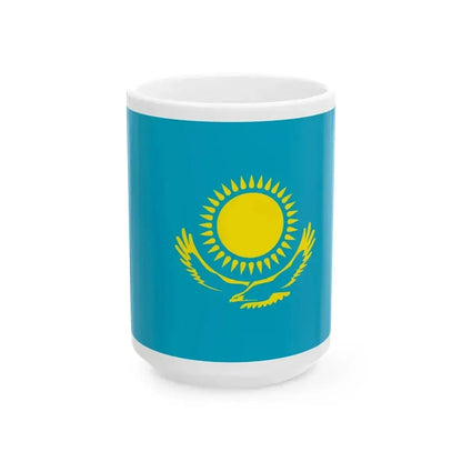 Flag of Kazakhstan President of Kazakhstan website (Kazakhstan) White Coffee Mug 15oz - Go Mug Yourself