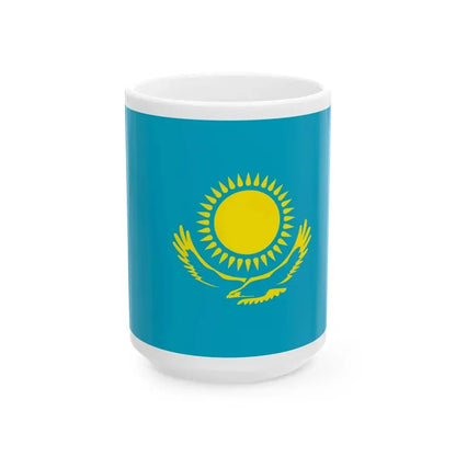 Flag of Kazakhstan President of Kazakhstan website (Kazakhstan) White Coffee Mug 15oz - Go Mug Yourself