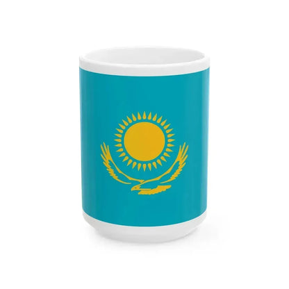 Flag of Kazakhstan type 1 (Kazakhstan) White Coffee Mug 15oz - Go Mug Yourself