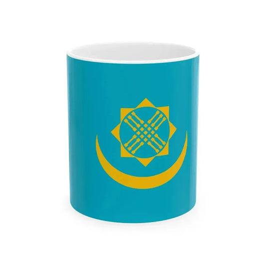 Flag of Kazakhstan with crescent eight-pointed star and shanyraq (Kazakhstan) White Coffee Mug 11oz - Go Mug Yourself