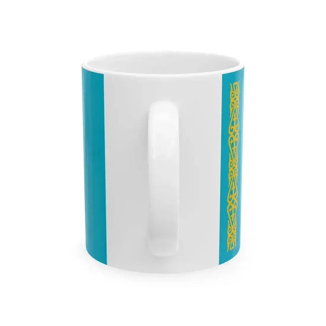 Flag of Kazakhstan with crescent eight-pointed star and shanyraq (Kazakhstan) White Coffee Mug - Go Mug Yourself