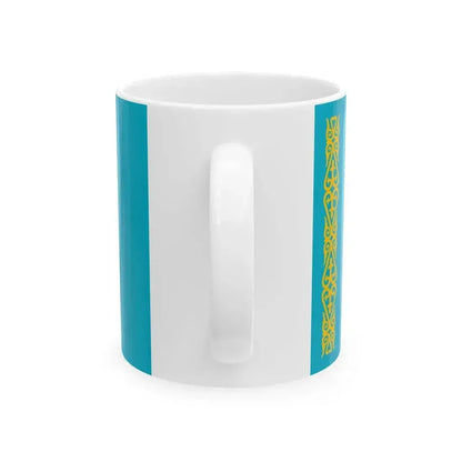 Flag of Kazakhstan with crescent eight-pointed star and shanyraq (Kazakhstan) White Coffee Mug - Go Mug Yourself