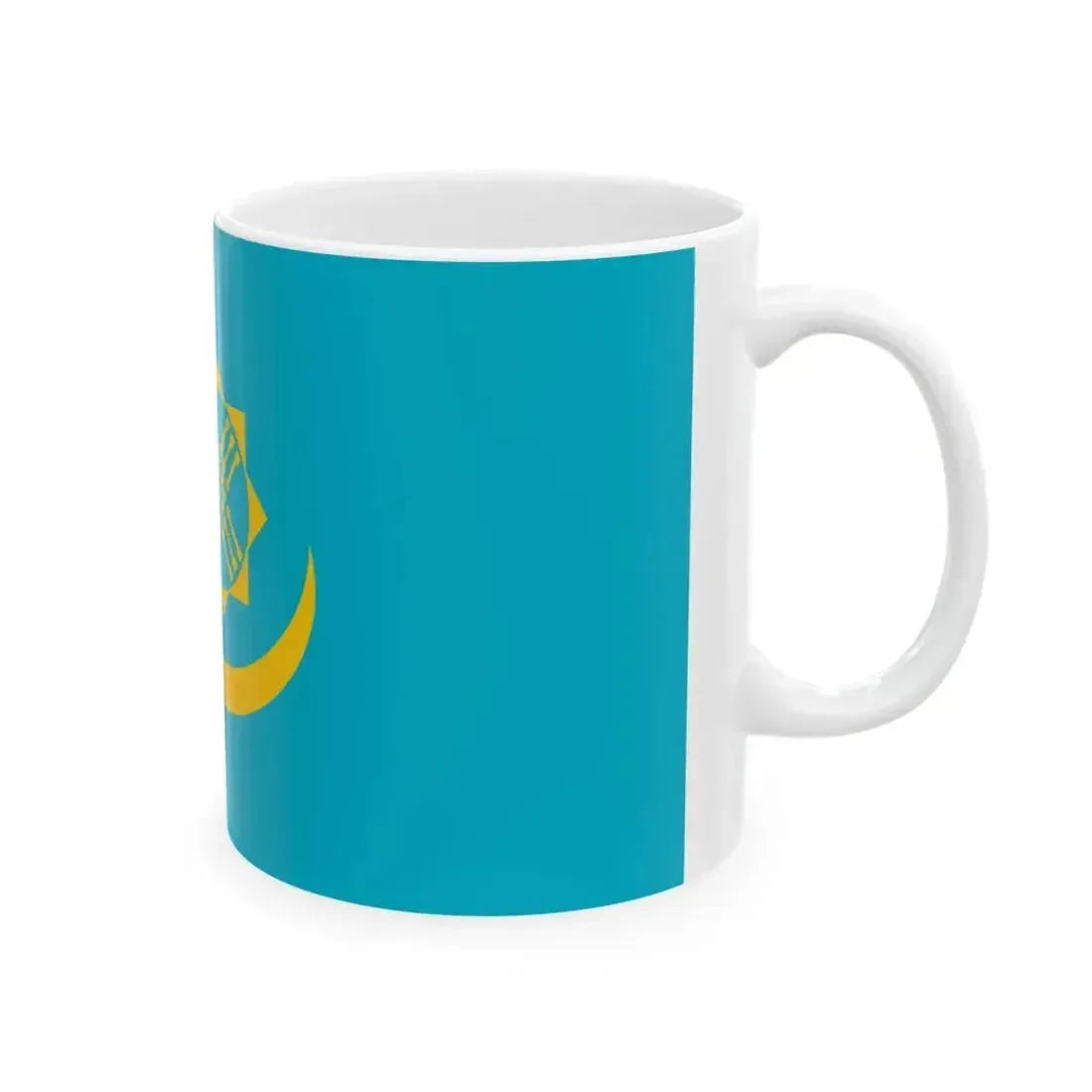 Flag of Kazakhstan with crescent eight-pointed star and shanyraq (Kazakhstan) White Coffee Mug - Go Mug Yourself