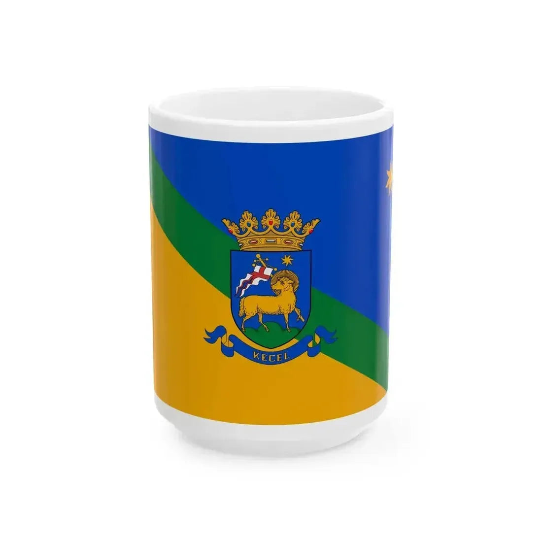 Flag of Kecel reverse (Hungary) White Coffee Mug 15oz - Go Mug Yourself