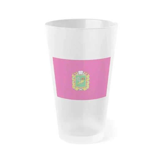Flag of Kharkiv Oblast Ukraine - Frosted Pint Glass 16oz 16oz Frosted - Go Mug Yourself