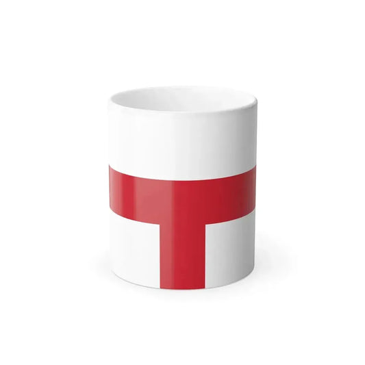 Thick red horizontal band crossed by a vertical bar from the lower center on a stark white background.