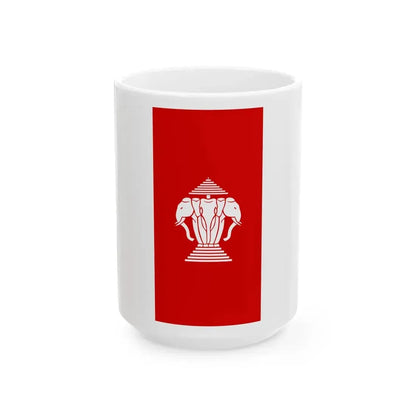 Flag of Laos hanging 1960s (Laos) White Coffee Mug 15oz - Go Mug Yourself