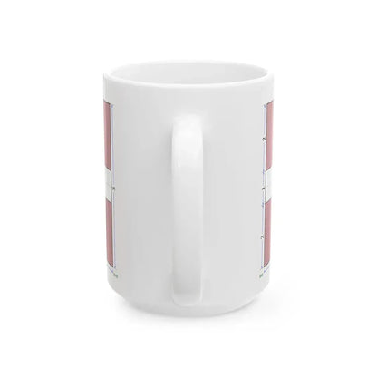 Flag of Latvia construction sheet (Latvia) White Coffee Mug - Go Mug Yourself