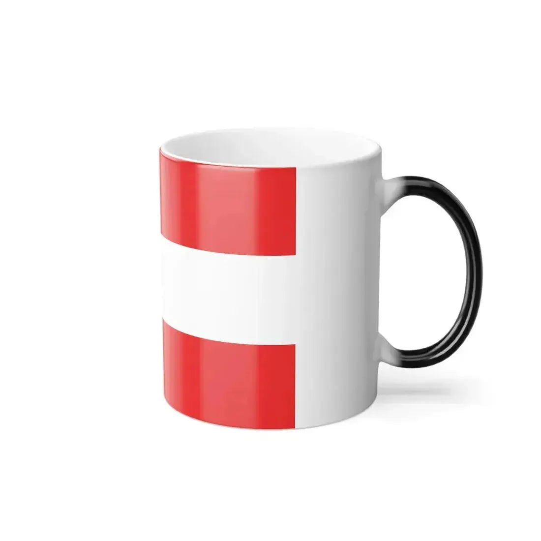 Red and white horizontal flag with a white roundel at its centre holding two crossed red keys.