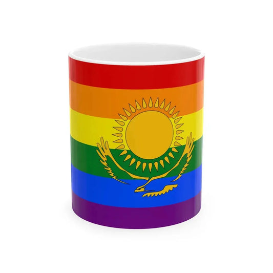 Flag of LGBT Kazakhstan (Kazakhstan) White Coffee Mug 11oz - Go Mug Yourself