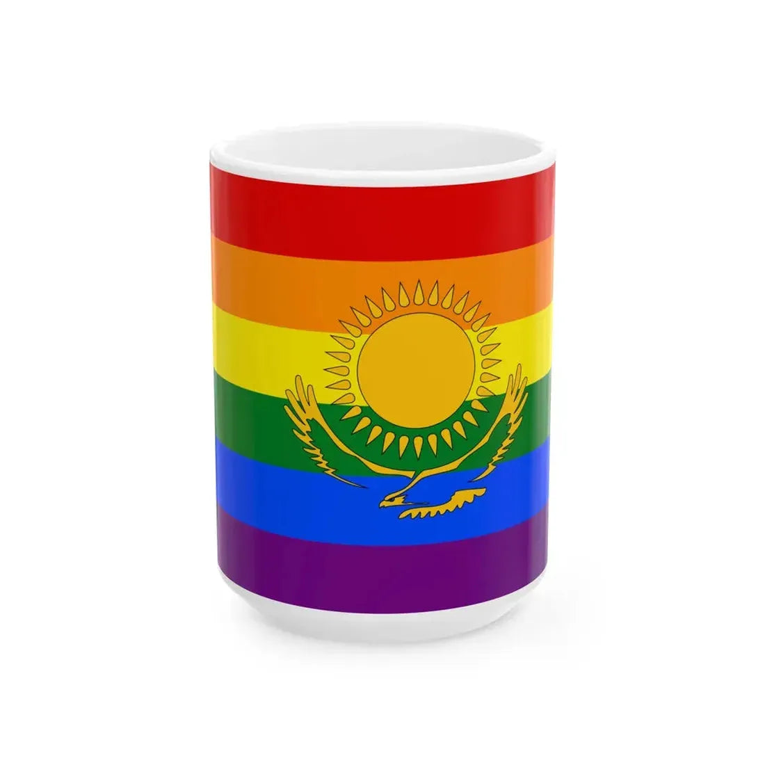 Flag of LGBT Kazakhstan (Kazakhstan) White Coffee Mug 15oz - Go Mug Yourself