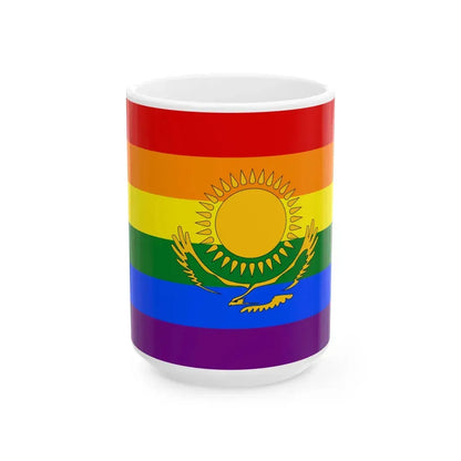 Flag of LGBT Kazakhstan (Kazakhstan) White Coffee Mug 15oz - Go Mug Yourself