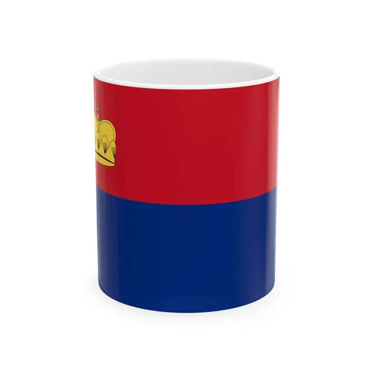Flag of Liechtenstein 1936 Summer Olympics 3-2 including crown (Liechtenstein) White Coffee Mug 11oz - Go Mug Yourself