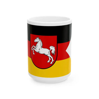 Flag of Lower Saxony state ensign (Germany) White Coffee Mug 15oz - Go Mug Yourself