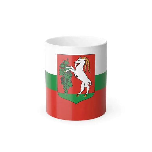 Flat vector horizontal tricolour with equal bands of white, green and red stacked from top to bottom.