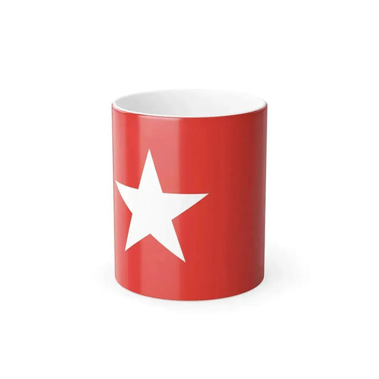 A white five-pointed star placed left of centre on a solid red field in a bold, graphic flat design.