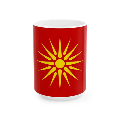 Flag of Macedonia 1992-1995 3-2 (North Macedonia) White Coffee Mug 15oz - Go Mug Yourself