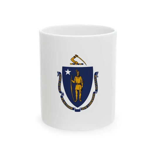 Flag of Massachusetts 3-2 (United States) White Coffee Mug 11oz - Go Mug Yourself